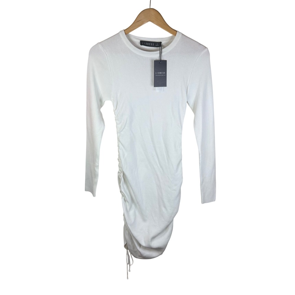 Lioness Military Minds Long Sleeve Ruched Mini Dress White Size Small Formal